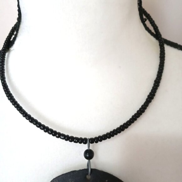 Vintage 80s Maasai Collar Necklace Leather Seed Beads Handmade - Picture 4 of 8